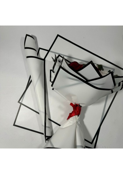 Lüks Siyah Çerçeve Beyaz Zemin Çiçek Buket Kağıdı&paketleme Mazemesi 55X55CM-20SAYFA 1 Adet