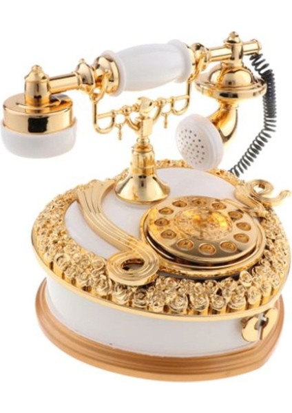 Elite Nostaljik Polyester Telefon Müzik ve Takı Mücevher Kutusu (Kahverengi-Beyaz) 1 Adet