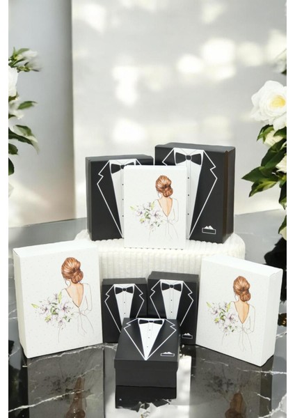 Büyük Boy Xxl-5 - Damat Bohçası -Gelin Xxl Damat Kutusu Çeyizkutususert Malzeme Hediye Seti 8 Li Set 1 Adet