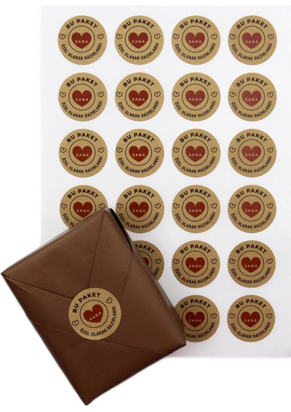 Elite Bu Paket Sana Özel Olarak Hazırlandı Baskılı 4 cm Yuvarlak Kraft Etiket 24 Adet No:16 1 Adet