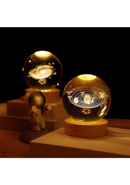 Elite LED Işıklı Ahşap Standlı Güneş Sistemi Satürn Dünya Cam Küre Mini 1 Adet