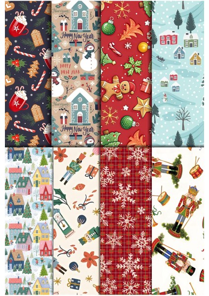 8 Adet 35 x 50 cm Yılbaşı Hediye Paketleme Ambalaj Kağıdı (8’li Paket) 1 Adet
