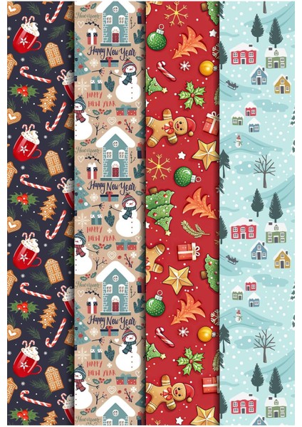8 Adet 35 x 50 cm Yılbaşı Hediye Paketleme Ambalaj Kağıdı (8’li Paket) 1 Adet