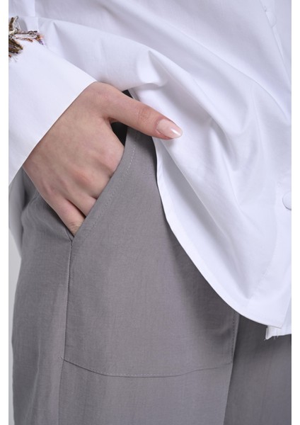 Kadın Beli Lastikli Bağlamalı Cepli Salaş Pantolon modelleri