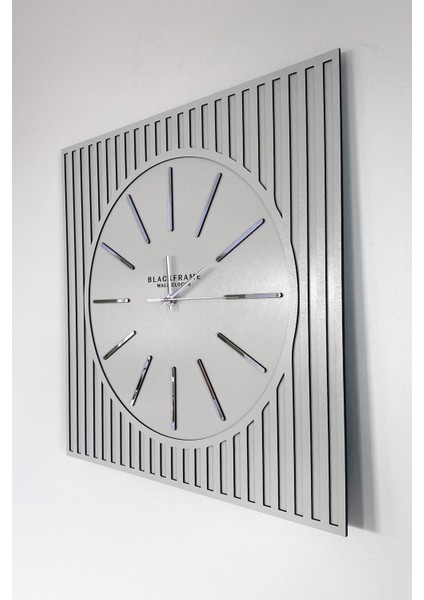 - Lines Effects Series Özel Tasarım Duvar Saati - Açık Gri & Gümüş - 48X48CM