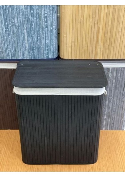 Elite Bambu Çamaşır Sepeti Dikdörtgen 2 Bölmeli 33565 Siyah 1 Adet