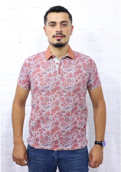 Elite Erkek Bordo Polo Yaka Desenli Modern Kesim Polyester T-Shirt F5210 1 Adet