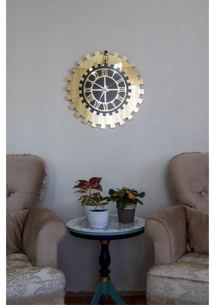 Zarif Duvar Saati 35X35CM Roma Rakamlı 2 Kat Siyah Mdf Üzeri Gold Aynalı Pleksi fırsatları