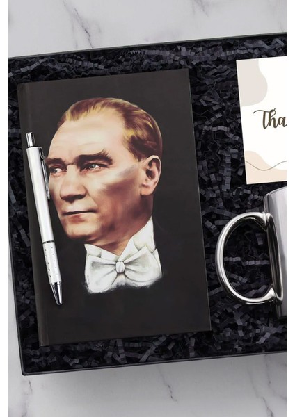 Tükenmez Kalem & Kemal Atatürk Kupa & Kemal Atatürk Resimli Defter Hediye Seti 1 Adet