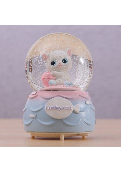 Lucky Cat Yumak Kedi Tasarımlı Renk Değiştiren Müzikli Işıklı Kar Küresi 1 Adet