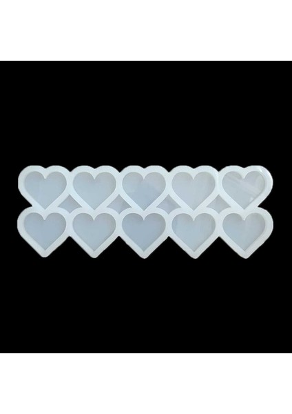 Epoksi Çoklu Kalp 10'lu Magnet & Anahtarlık Silikon Kalıbı 4.2X4X0.5CM EM62 1 Adet