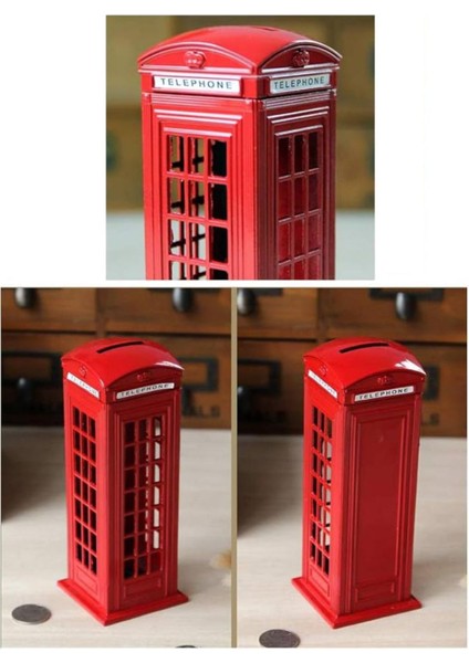 Retro Metal Londra Telefon Kulubesi Kumbara Kırmızı Kumbara Hediyelik Süs Eşyası 18 cm 1 Adet modelleri
