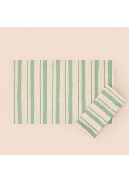 Soft Alno 2'li Amerikan Servis - Ekru / Yeşil - 30X50 cm