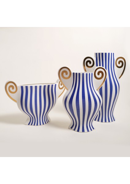 Longhu Seramik Vazo 33X10X22 cm Mavi - Altın