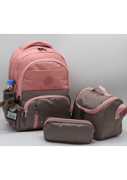 Ilk Okul Çantası 3'lü Seti Unisex Çocuk Ilkokul Çantası BVT-8010 Pudra-Vizon fiyatları
