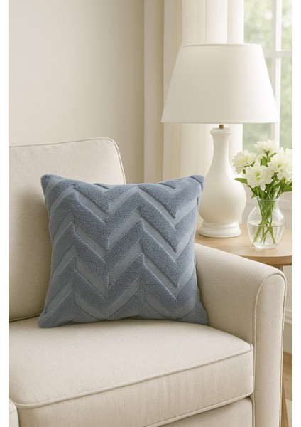 1 Adet Mavi Çizgili Pofuduk Kırılent Kılıfı 42X42 cm