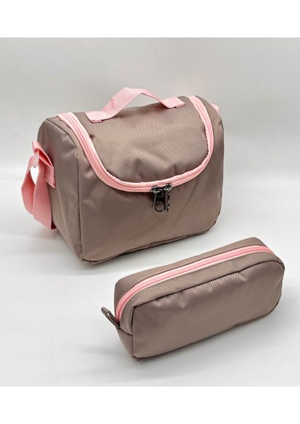 Ilk Okul Çantası 3'lü Seti Unisex Çocuk Ilkokul Çantası BVT-8010 Pudra-Vizon