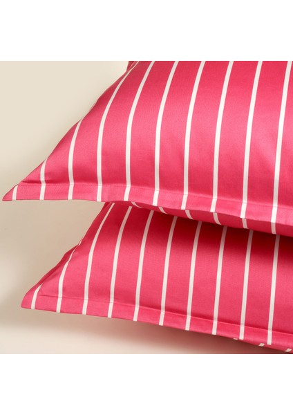 Solıd Geniş Çizgili 300 Tc Oxford 2'li Pamuk Saten Yastık Kılıfı 50X70+2 cm Fuşya fırsatları