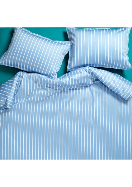 Solıd Geniş Çizgili 300 Tc Oxford 2'li Pamuk Saten Yastık Kılıfı 50X70+2 cm Mavi fiyatları