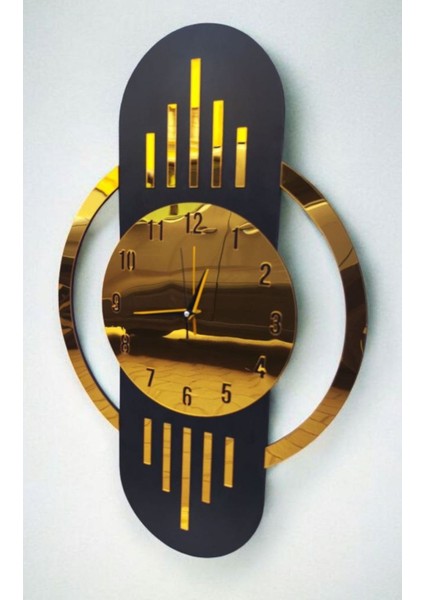 Siyah Renk Gold Altın Sayılı Hediyelik Ahşap Dekoratif Sessiz Büyük Boy Duvar Saati 70CM fiyatları