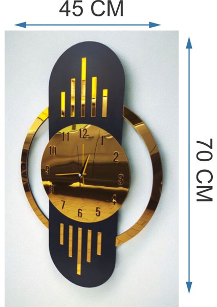 Siyah Renk Gold Altın Sayılı Hediyelik Ahşap Dekoratif Sessiz Büyük Boy Duvar Saati 70CM modelleri