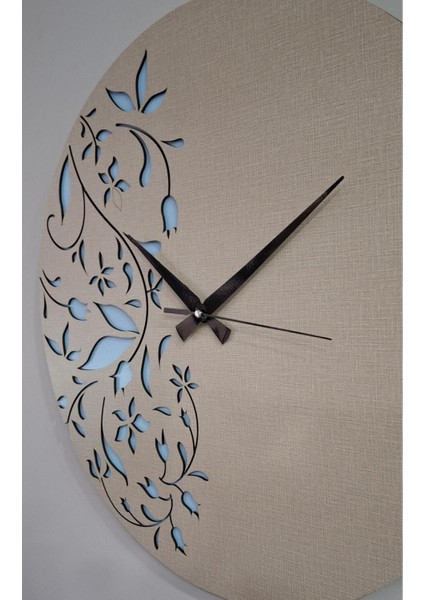 Erdizden Vizon Kaplamalı Mavi Işlemeli Yuvarlak Mdf Duvar Saati modelleri