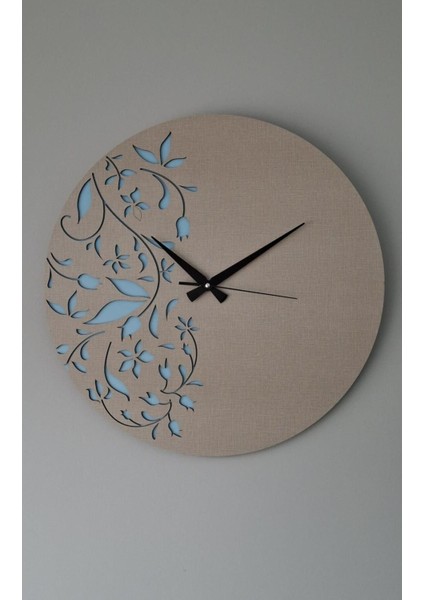 Erdizden Vizon Kaplamalı Mavi Işlemeli Yuvarlak Mdf Duvar Saati
