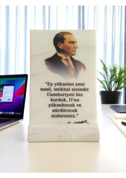 Mermer Masaüstü Atatürk Portresi (Dijital Baskı)