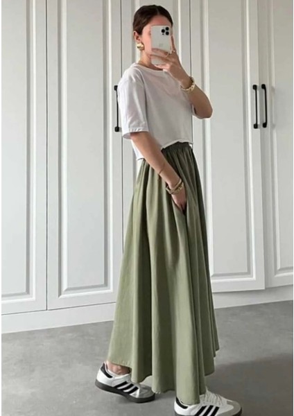 S0017621 Bsm Bel Lastik Detaylı Uzun Etek modelleri