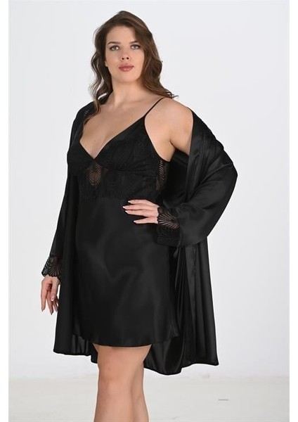 2'li Siyah Sabahlık Takımı Bigsize 6213