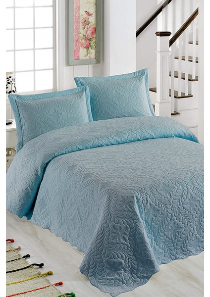 Sarmaşık Çift Kişilik Düz Renk Yatak Örtüsü - Turkuaz