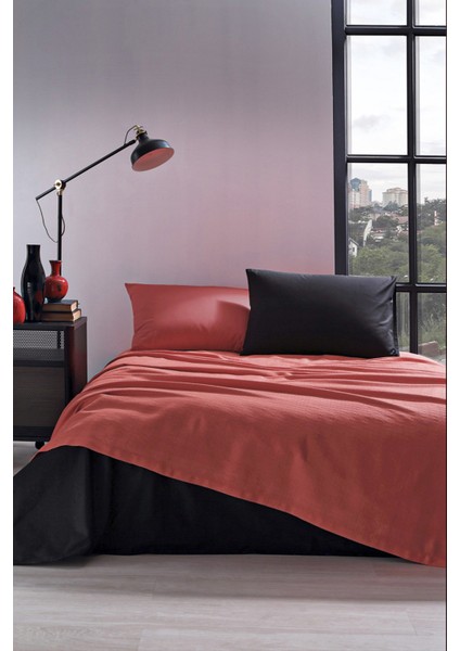 Colormix Düz Çift Kişilik Ranforce Nevresim Takımı - Kırm