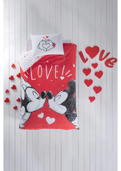 Lisanslı Minnie & Mickey Tek Kişilik Nevresim