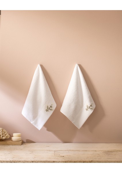 Opal Nakışlı %100 Pamuk 2'li El Havlusu - Beyaz - 30X45 cm