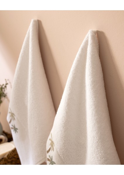Palmy Nakışlı %100 Pamuk 2'li El Havlusu - Beyaz - 30X45 cm fırsatları