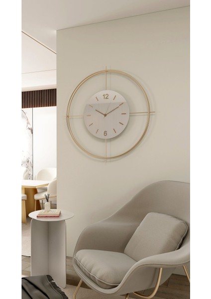 Büyük Boy (55*55 Cm) Gold Deluxe Ledli(Pilli) - Beyaz Göbek - Modern Dekoratif Metal Duvar Saati