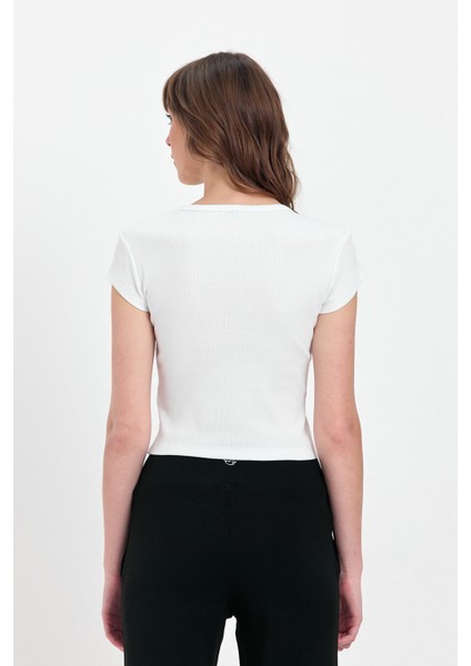 Kısa Kollu Fitilli Bisiklet Yaka T-Shirt