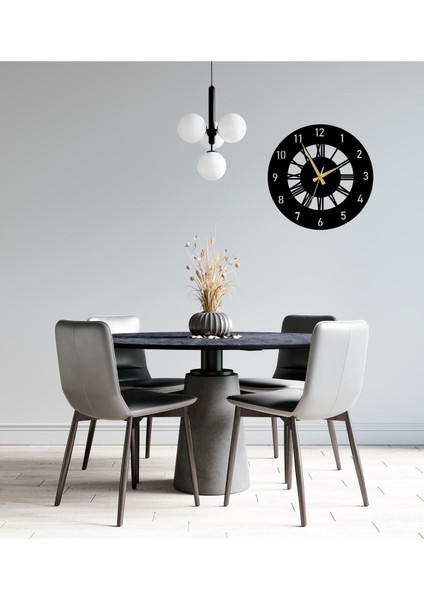 Time Collection Latin ve Roma Rakamlı Ahşap Dekoratif Duvar Saati (Siyah) modelleri