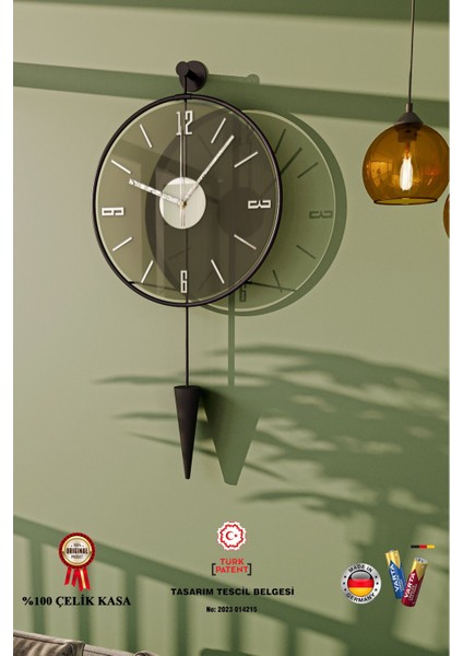 Orta Boy - Füme Gravity Pendulum (E x C L U S I V E ) - Siyah Metal Duvar Saati