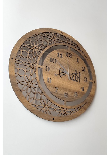 Ahşap ve Aynalı Allah-Muhammed Motifli Normal Rakamlı Duvar Saati fiyatları