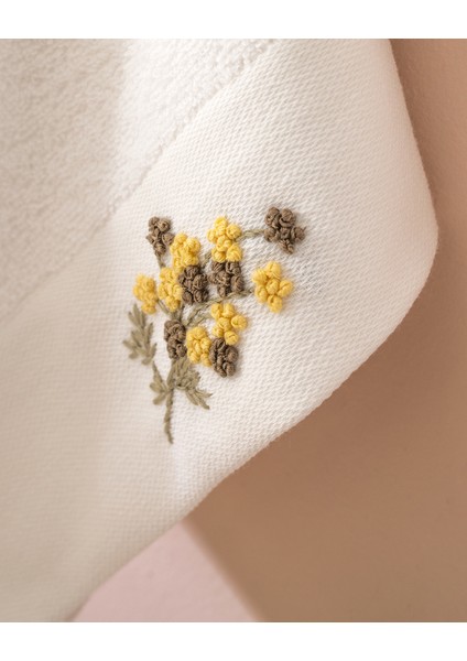 Felıcıty Nakışlı %100 Pamuk 2'li El Havlusu - Beyaz/haki - 30X45 cm modelleri