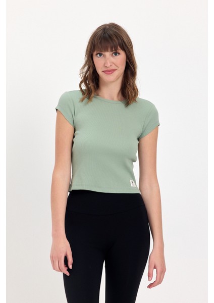 Kısa Kollu Fitilli Bisiklet Yaka T-Shirt