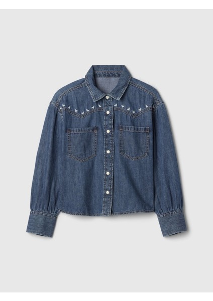 Kız Çocuk Lacivert Denim Western Gömlek
