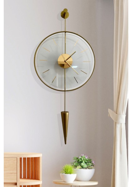 Masippi Glazing Gold Göbek, Modern Metal ve Cam Tasarım Duvar Saati