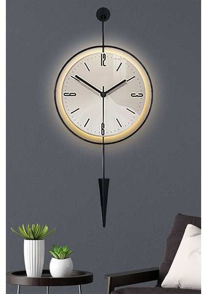 Led'li Siyah Masippi Nano Abs Kırılmaz Göbek 40X90 Cm, Modern Dekoratif Metal Duvar Saati