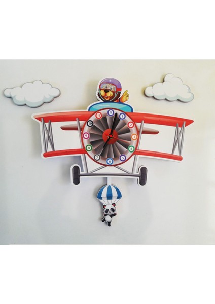 Ahşap Çocuk Odası Pılot Anımals Sarkaçlı Duvar Saati
