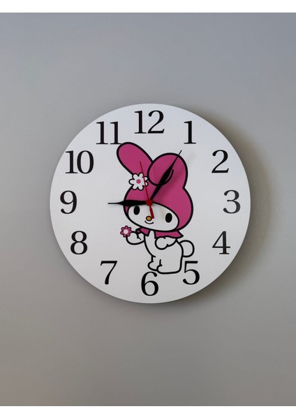 Dekoratif Ahşap Baskılı My Melody Temalı Çocuk Odası Duvar Saati 30*30