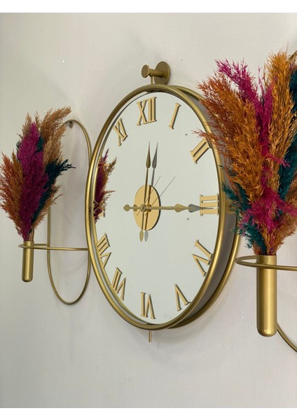 Duvar Saati Tinatti Gold 3lü Set Duvar Saati Çiçeklik