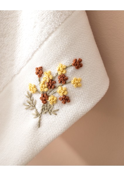 Felıcıty Nakışlı %100 Pamuk 2'li El Havlusu - Beyaz/kahve - 30X45 cm modelleri