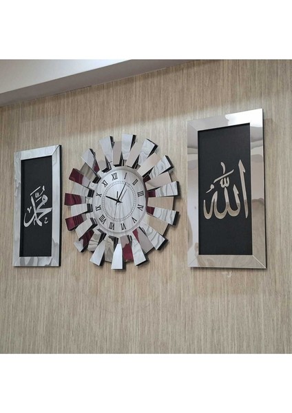 3 Lü Duvar Saati Piyano Model Allah Muhammed Lafzı Tablo Roma Rakam 3 Boyutlu Aynalı Pleksi Gümüş fırsatları